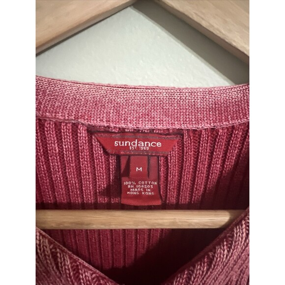 Sundance Women's Full Zip 100% Cotton Sweater Size Medium Pink Rib Knit V-Neck - Picture 3 of 5